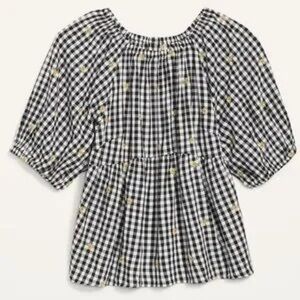 Old Navy Checkered Puff Sleeve Blouse Black White